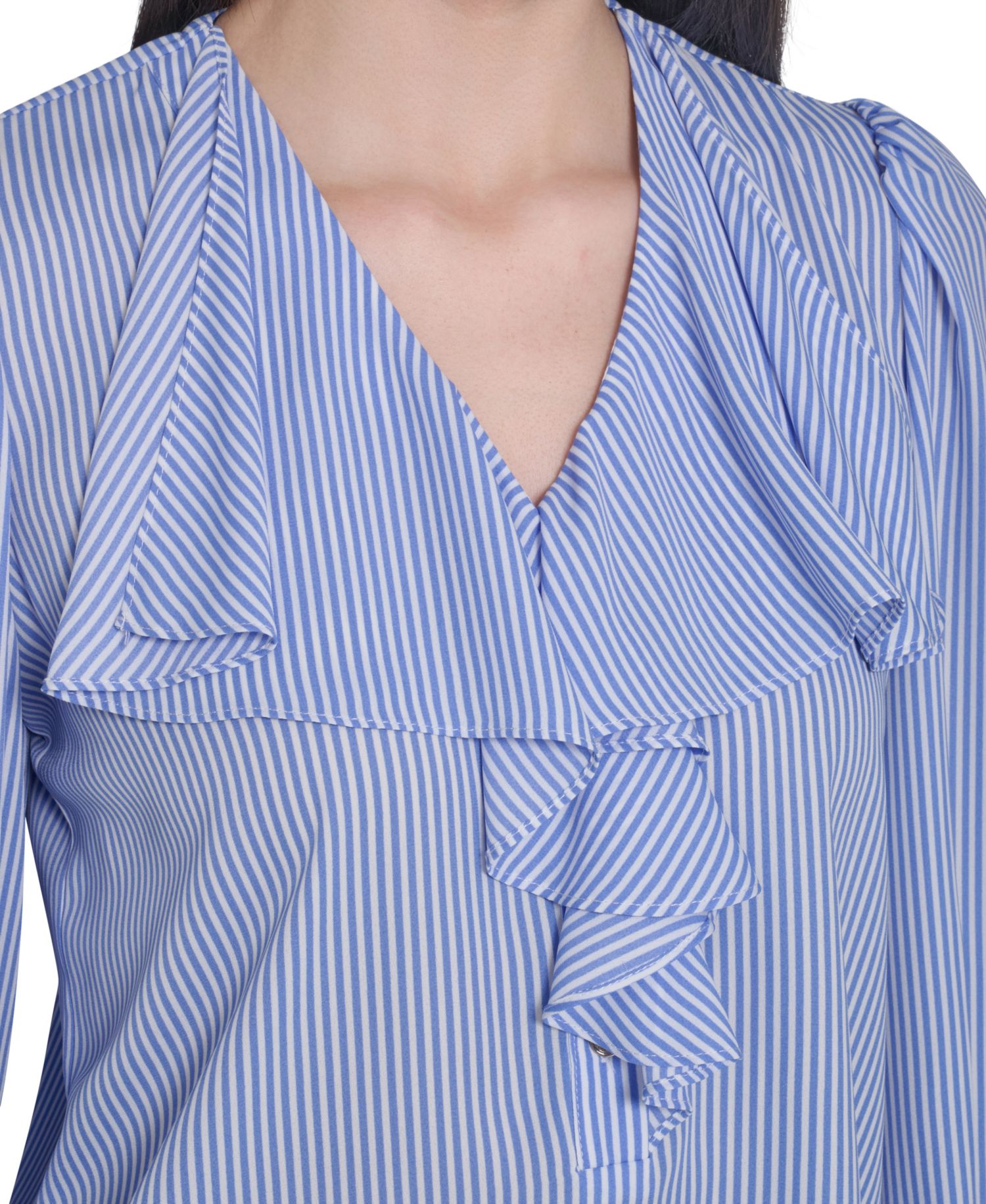 Women's V-Neck Striped Ruffle Blouse