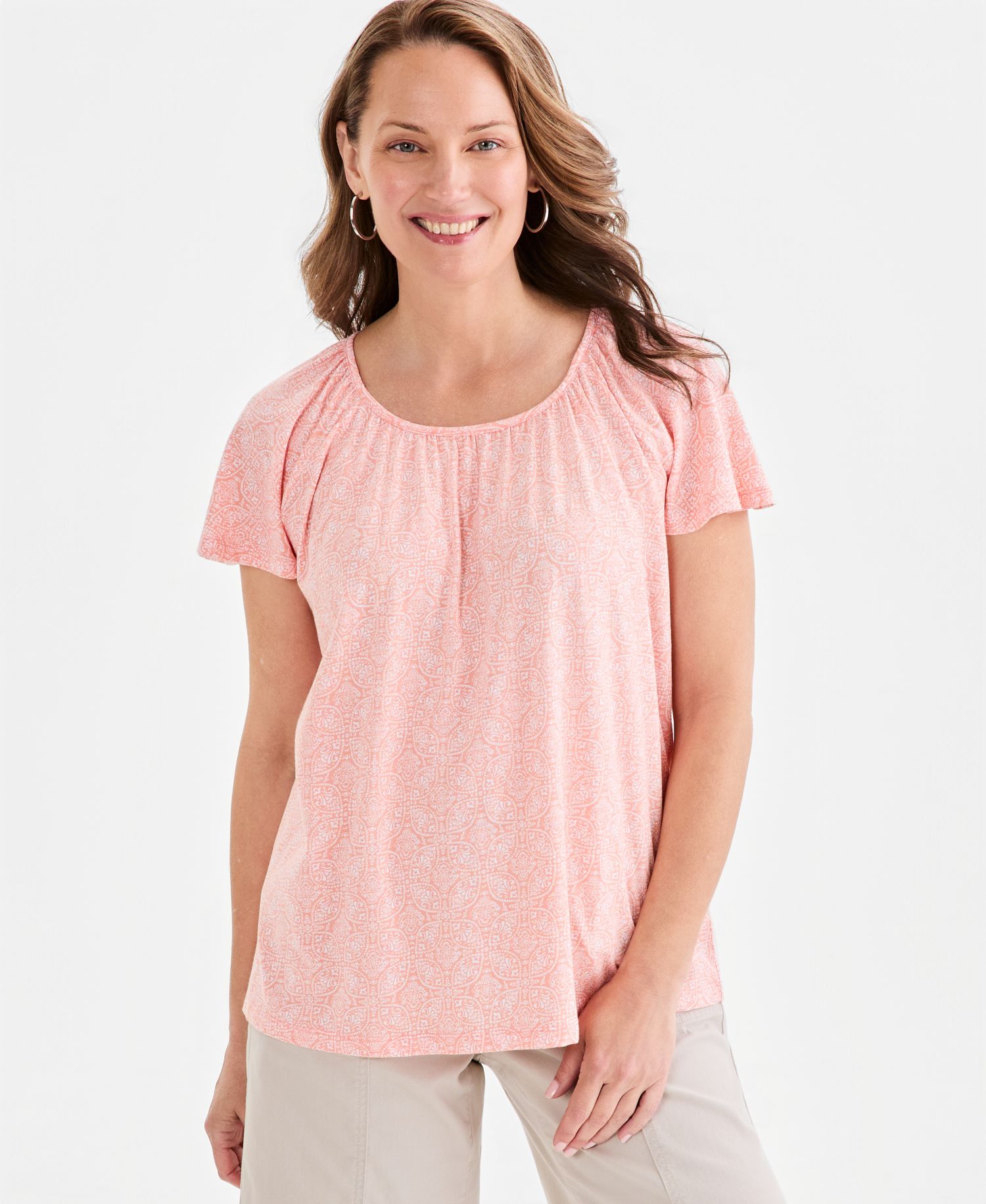 Petite Flutter Short-Sleeve Clover Coin Top