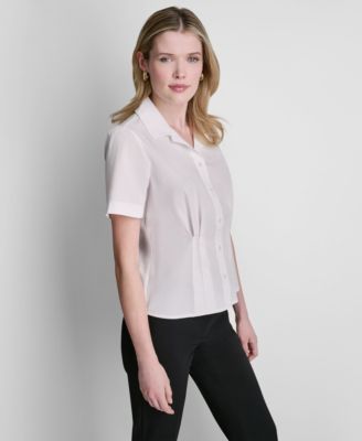 Petite Short-Sleeve Collared Blouse