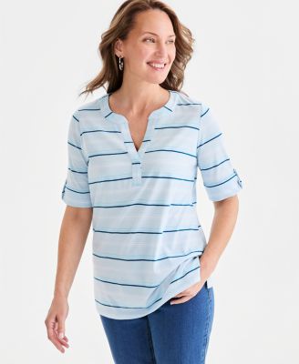 Women's Printed Split-Neck Elbow-Sleeve Tunic