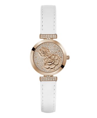 Women's Rose Gold-Tone Stainless Steel White Leather Analog Watch, 28mm