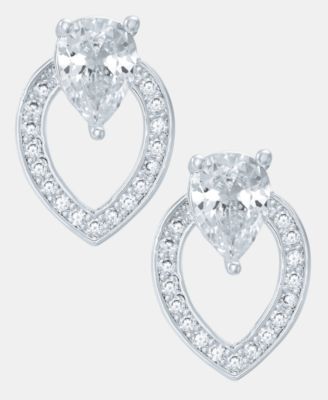 Silver-Tone Navette Crystal Button Earrings