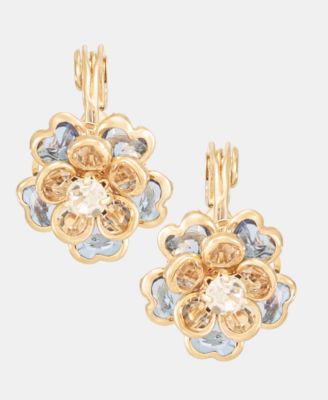 Gold-Tone Blue Stone Flower Button EZ Comfort Clip Earrings