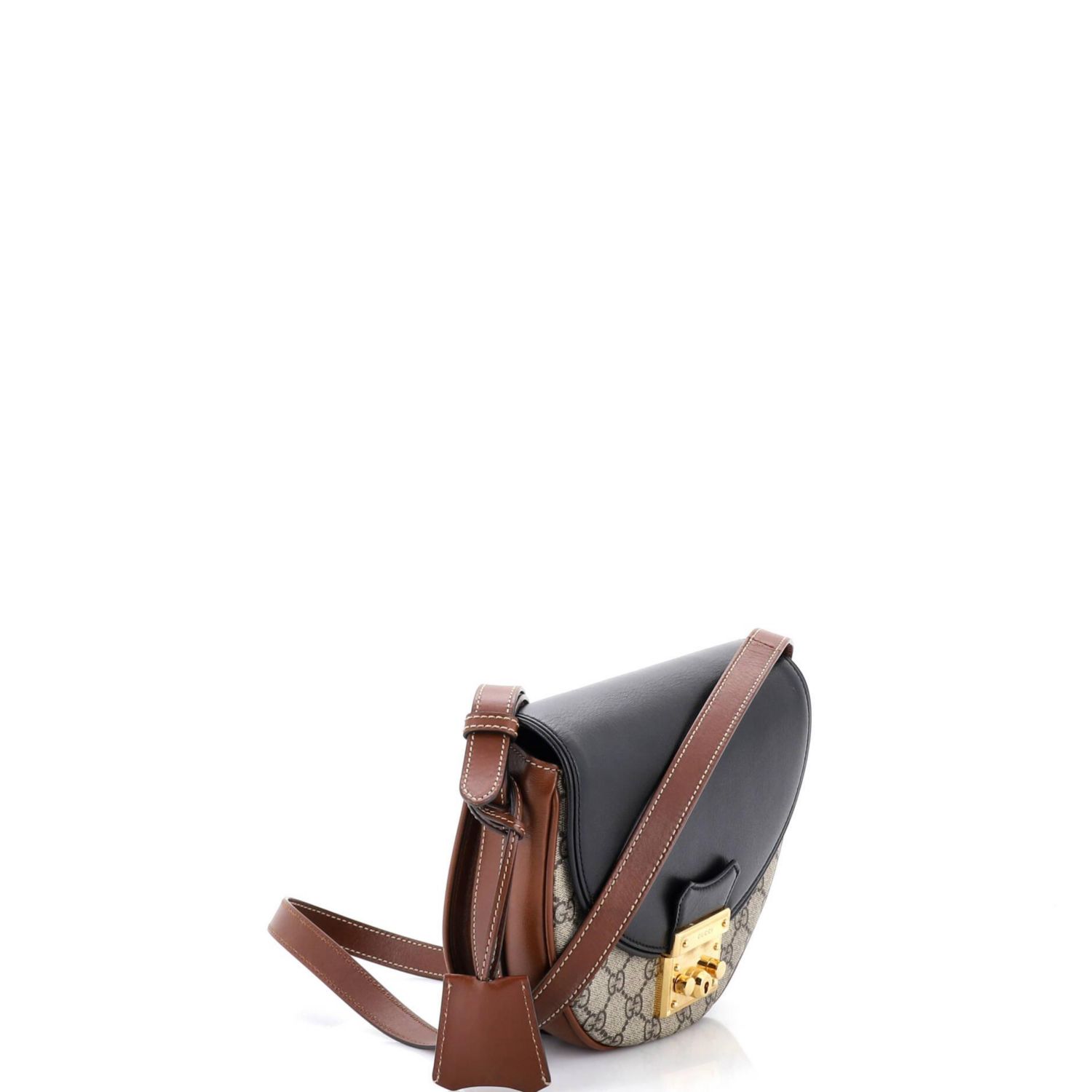 Medium Padlock Saddle Shoulder Bag GG Coated Canvas and Leather