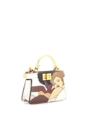 Nano Maxi Handle Peekaboo Bag Zucca Coated Canvas with Inlay Leather