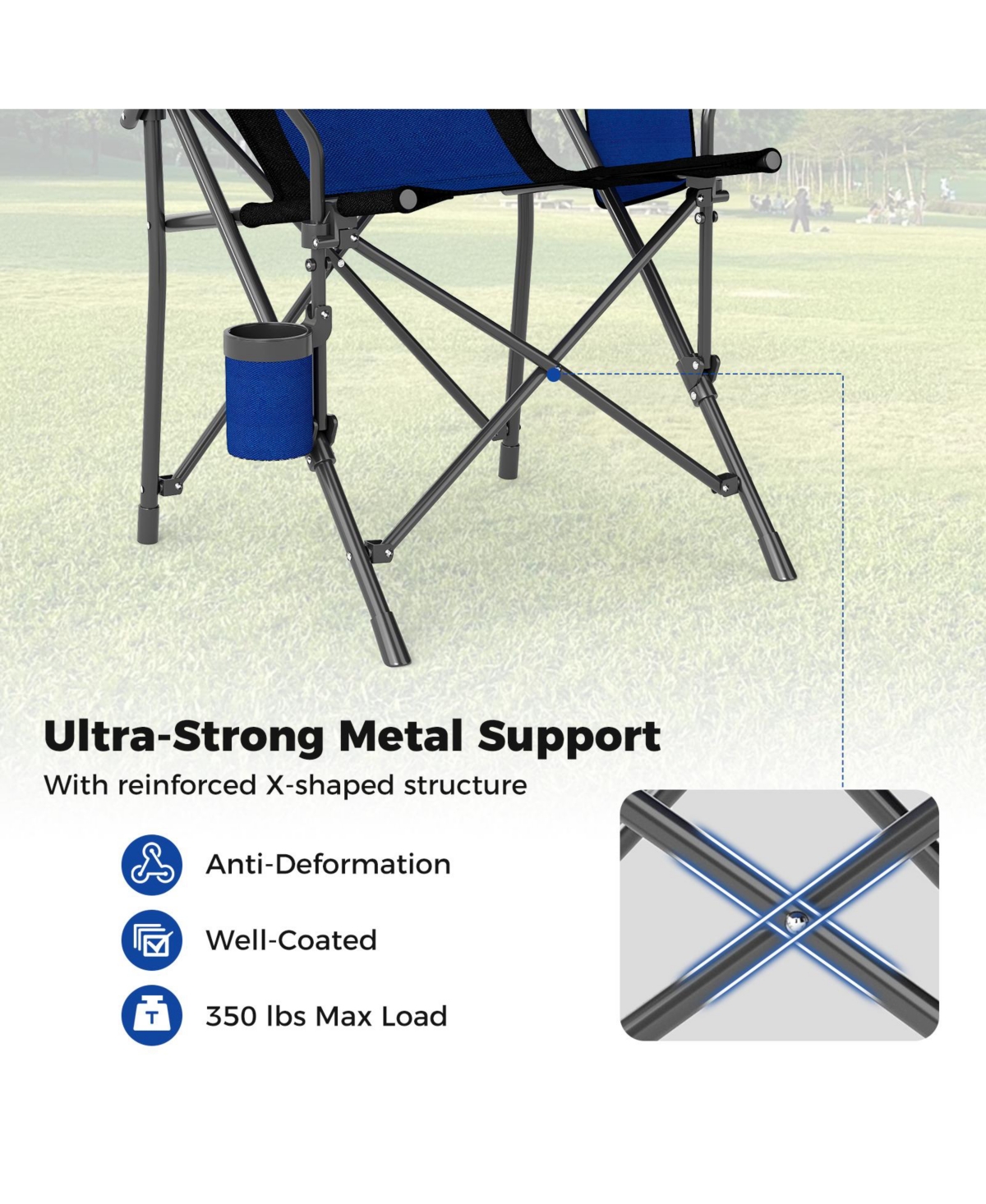 Sugift Portable Folding Oxford Cloth Camping Chair with Cup Holder and Side Pocket