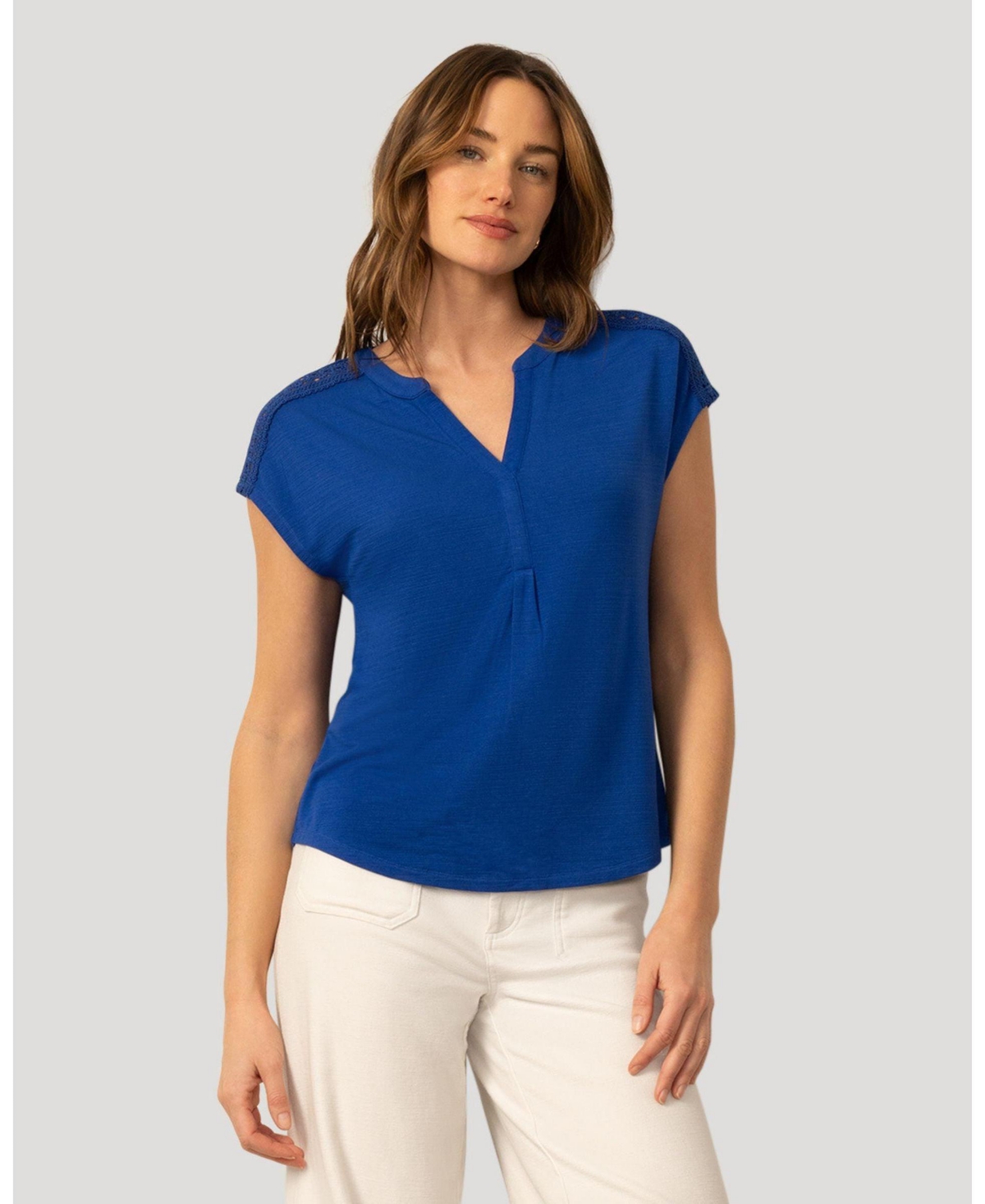 Cable & Gauge Women's Split Neck Slub Terry Tee