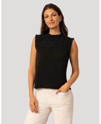 Women's Mixed Media Ruffle Sleeve Top