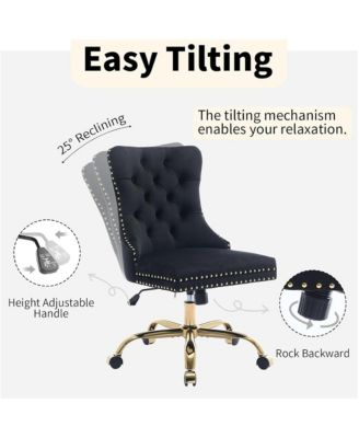 Velvet Upholstered Office Chair, Tufted Button Desk Chair, Adjustable Swivel Computer Chair with Metal Base, Nailhead for Home Office
