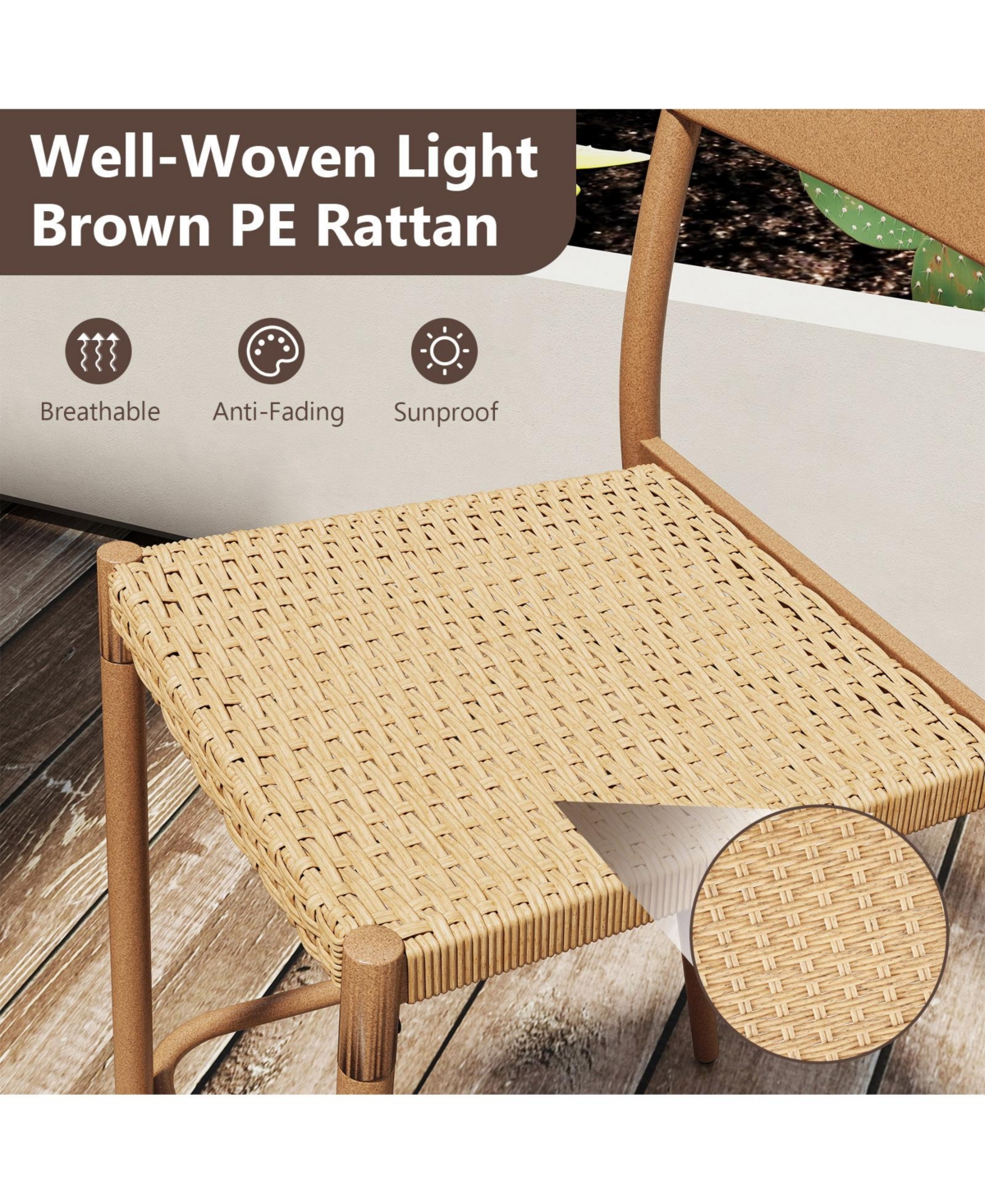 Sugift Patio Bar Stools Set of Two with Rattan Seat and Metal Back