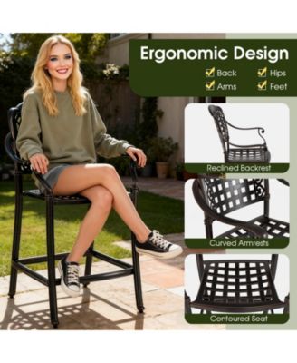 Set of Two Outdoor Counter Height Cast Aluminum Bar Chairs