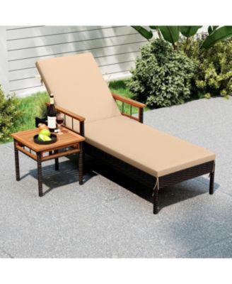 Adjustable Patio Rattan Lounge Chair with Built-In Side Table