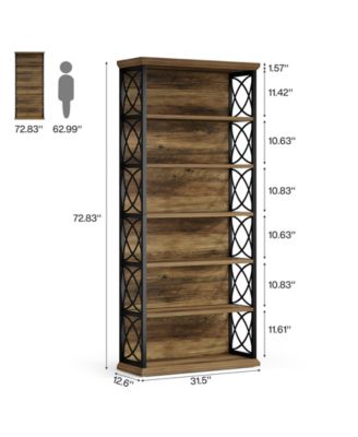73'' Tall Bookshelf Set of 2, 6-Tier Industrial Etagere Bookcase with Open Storage Shelves, Wood and Metal Display Shelf