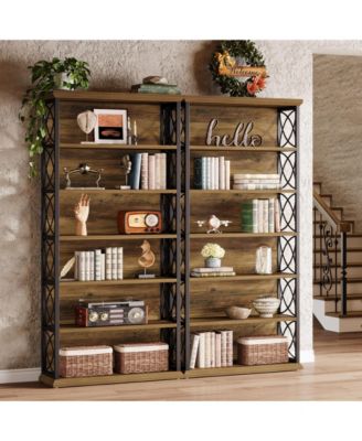 73'' Tall Bookshelf Set of 2, 6-Tier Industrial Etagere Bookcase with Open Storage Shelves, Wood and Metal Display Shelf