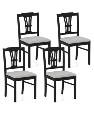 Wooden Dining Chairs Set of 4 w/Rubber Wood Frame Hollowed Backrest for Kitchen