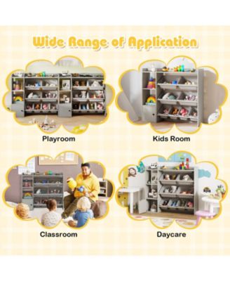 Kids Toy Storage and Bookshelf with Cabinet and Open Shelves