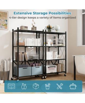 Foldable Four Tier Storage Shelf with Locking Wheels