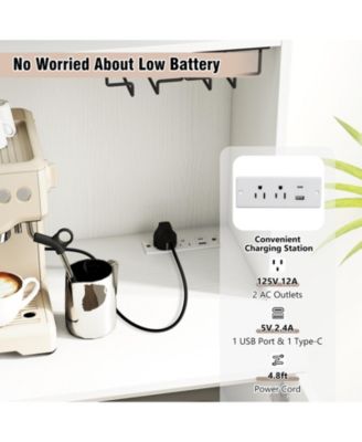 Tall Kitchen Pantry Cabinet with Charging Station and Rack