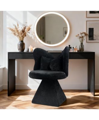 Accent Chair with Butterfly Back, 360° Swivel Vanity Chair, Chenille Makeup Chairs with Sturdy Pyramid Base for Living Room, Bedroom