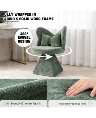 Vanity Chair with Butterfly Back, 360° Swivel Lounge Chair, Chenille Makeup Chairs with Sturdy Pyramid Base for Living Room, Bedroom