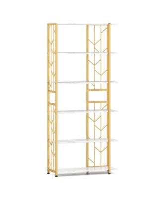 6-Tier Bookshelf Modern Geometric Bookcase with Heavy-duty Metal Frame and Anti-tipping
