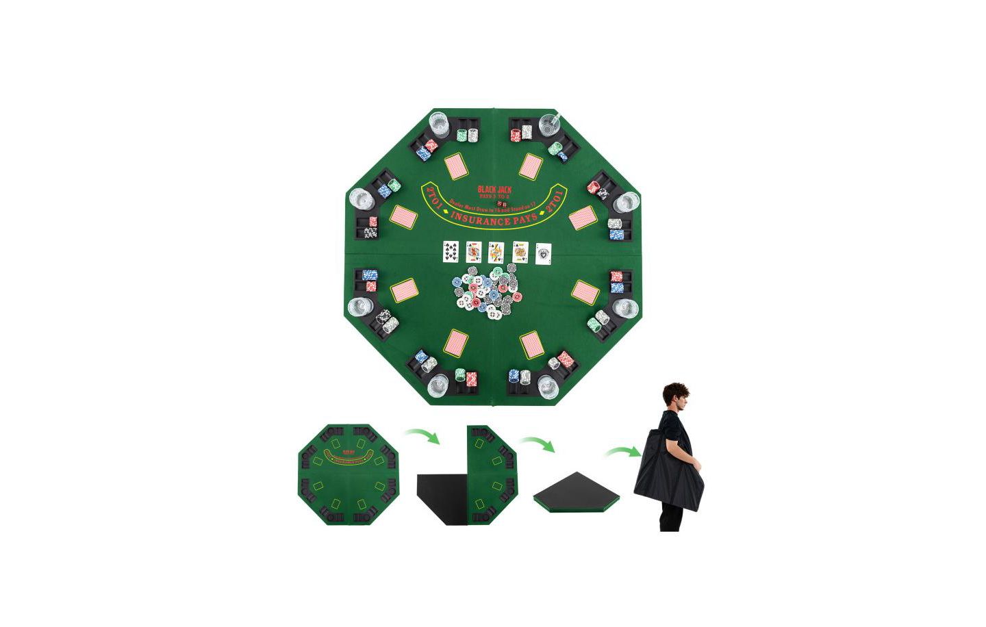Детские игрушки HONGGE 48 Inch 8-Player Foldable Poker Table Top with Carrying Bag and Cup Holders, цвет: Зелёный — фото 2