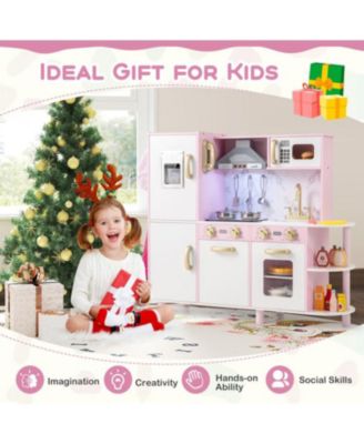Wooden Kitchen Playset with Ice Maker and Sounds for Ages 3+