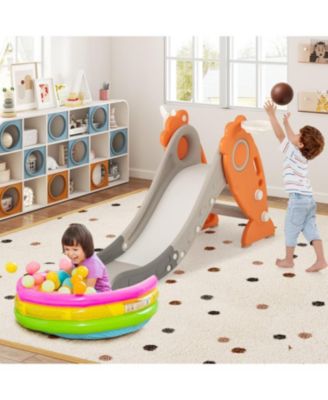 4-in-1 Indoor Slide for Kids with Basketball Hoop and Rings