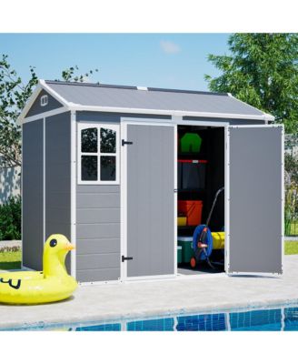 8' x 6' Outdoor Plastic Storage Shed with Floor and Lockable Doors for Garden Tools