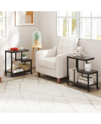 G Shaped Three Tier Mobile End Table with Open Shelves