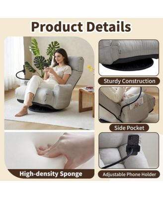 360° Swivel Floor Lounger Chair, 5 Position Adjustable Lounge Sofa Chair with Head & Back Support and Phone Holder for Living Room