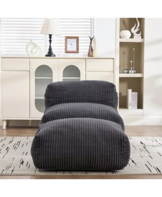 Corduroy Bean Bag Chair with Ottoman - Big Beanbag Chair with Side Pockets and Memory Foam Filler, Lazy Floor Lounge Bed for Living Room