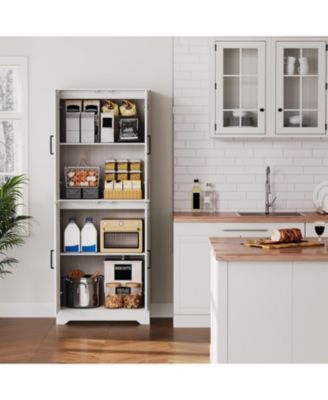 Farmhouse Kitchen Pantry Cabinet, 71" Tall Wood Pantry Storage Cabinet with 4 Doors & Adjustable Shelves, Freestanding Cupboard for Dining Room