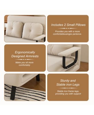 Convertible Sofa Bed, Corduroy Loveseat Sofa, Folding Couch with 5-Position Adjustable Backrest and Pillow for Living Room, Bedroom