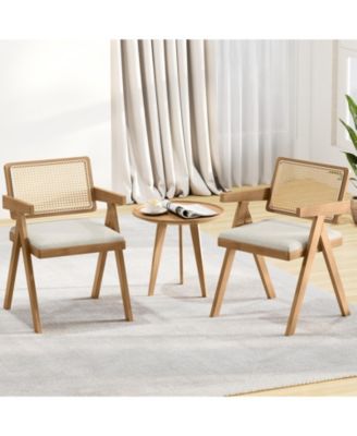 Rattan Accent Chairs Set of Two with Cushions and Wood Frame