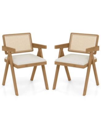 Rattan Accent Chairs Set of Two with Cushions and Wood Frame