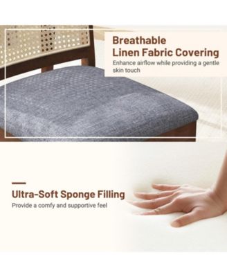 Rattan Dining Chairs Set of Two with Padded Seats