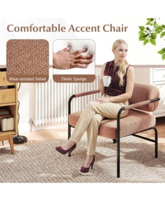 Velvet Upholstered Accent Chair with Metal Armrests