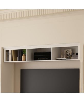 TV stand with top cabinets, entertainment center with tempered glass doors, wooden media console