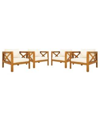 2 Piece Outdoor Acacia Wood Conversation Set with Armchairs Cushions Foldable Teak Finish Side Table for Patio Backyard