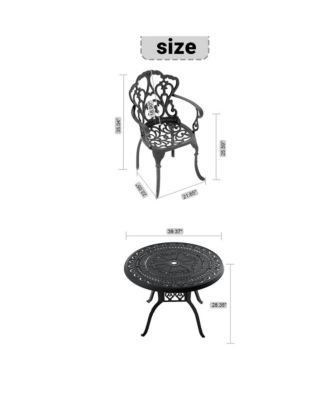 3 Piece Patio Bistro Set with Cushions, Bistro Chairs and Table with Umbrella Hole