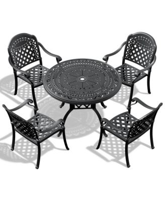 5-Pcs Outdoor Cast Aluminum Patio Furniture Set with Random Color Cushions