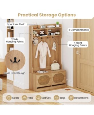 Four in One Hall Tree with Coat Rack and Storage Drawers