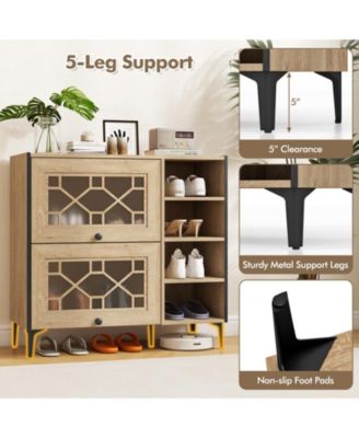 Rustic Shoe Cabinet with Flip Doors and Adjustable Shelves