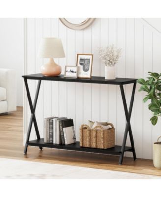 Slim 2-Tier Industrial Console Table, Space-Saving Sofa Side Table with Storage, Metal Frame for Entryway, Living Room