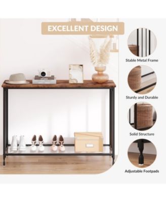 2-Tier Industrial Console Table with Shelves, Narrow Sofa Table for Entryway, Foyer, Bedroom, Living Room, Retro, 41.3"x11.8"x31.8