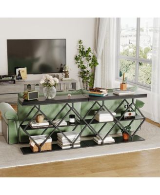 39" Entryway Table, 3-Tier Console Table with Storage, Diamond Metal Frame, Adjustable Feet