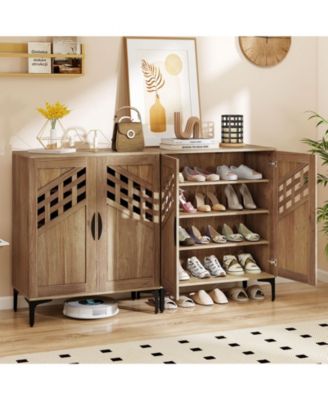 Farmhouse Shoe Storage Cabinet with Shelves and Metal Legs