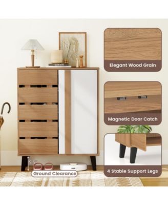 Farmhouse Shoe Organizer with Louvered Doors and Shelves