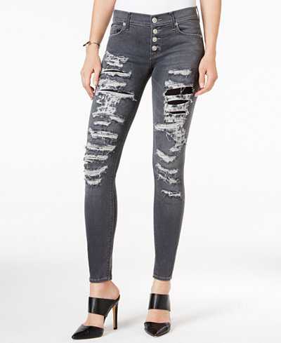 Hudson Jeans Ripped Button-Front Dismantle Wash Skinny Jeans